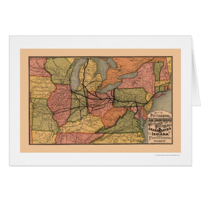 Färgrik järnvägkarta 1874 hälsningskort (Framsidan Horizontal)