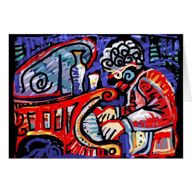 Färgrik Jazz * ALBRUNO'SENS den UNIKA DIGITAL Hälsningskort (Framsidan Horizontal)