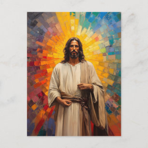 Färgrik Jesus Kristus Porträtt Abstrakt Mosaik Kon Vykort