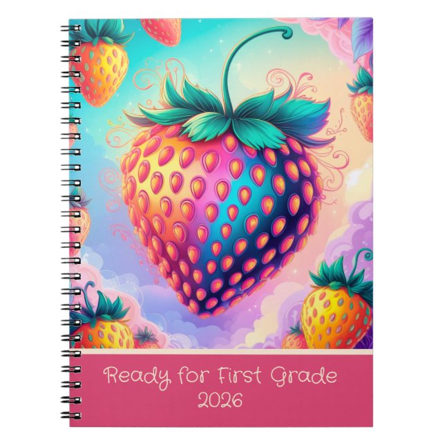 Färgrik jordgubbe för 1:a klass 2025 anteckningsbok (Framsidan)