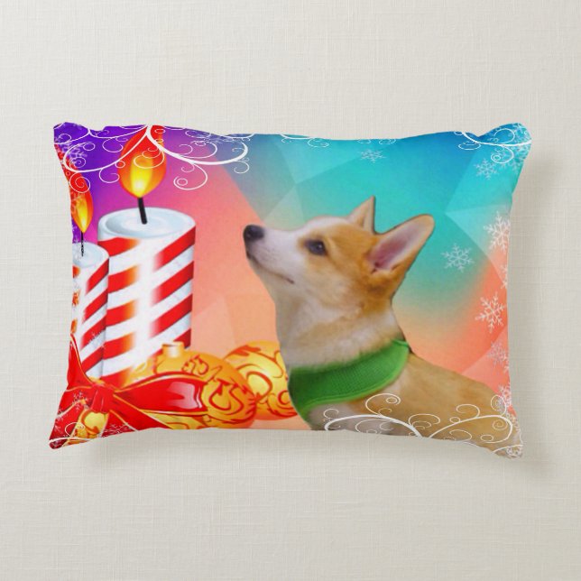 Färgrik julCorgivalp Prydnadskudde (Baksidan)