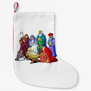 Färgrik juljulkrubba liten julstrumpa