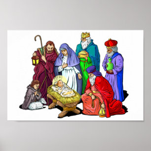 Färgrik juljulkrubba poster