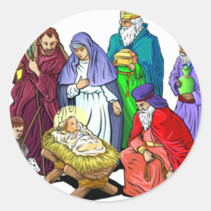 Färgrik juljulkrubba runt klistermärke