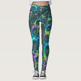 Färgrik Juvelton Fraktal Spiral Abstrakt Konst Leggings
