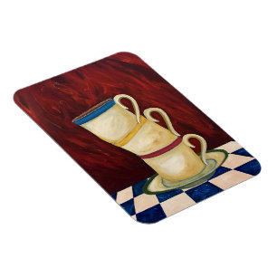 Färgrik kaffe koppar på röd konstmagnet 3" x4 " magnet