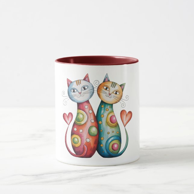 Färgrik kaffemugg med ett par kärleksfulla kattung (Center)