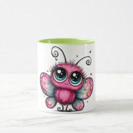 Färgrik kaffemugg med lila fjäril