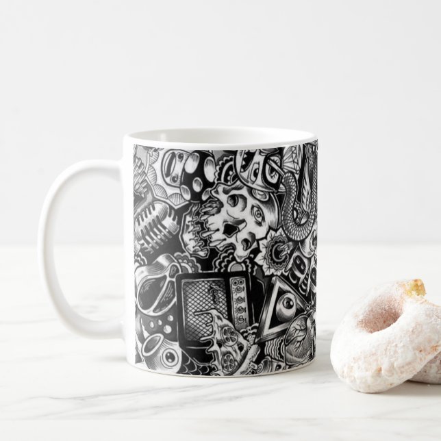 Färgrik kaffemugga med doodle-mönster | Söt teckna Kaffemugg (Med munk)