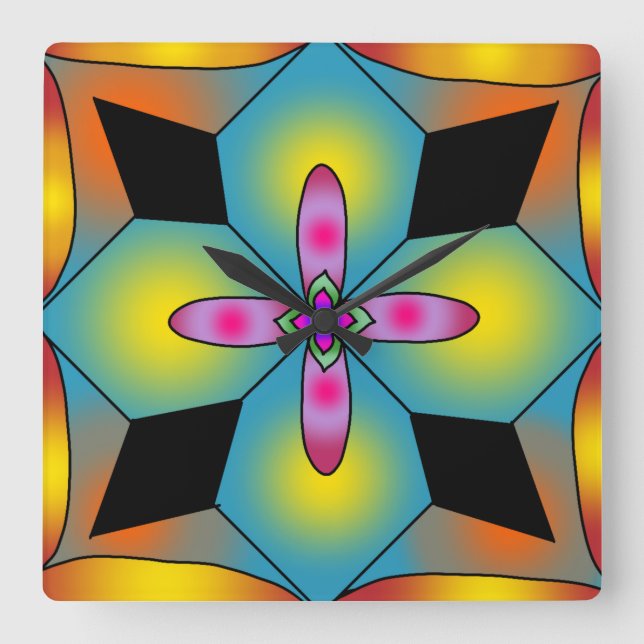 Färgrik kakelstil mandala  fyrkantig klocka (Framsida)