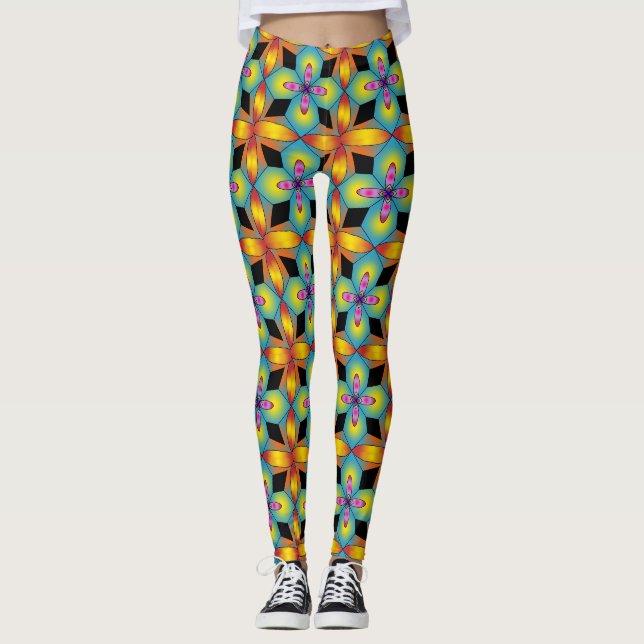 Färgrik kakelstil mandala  leggings (Framsida)