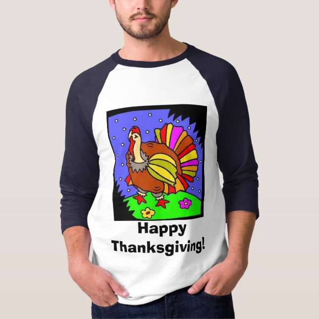 färgrik kalkon, happy thanksgiving! tee (Framsida)