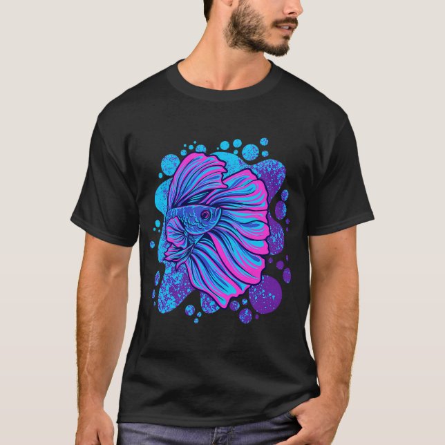 färgrik kampfisk, blå lila kampfisk, kampfisk t shirt (Framsida)