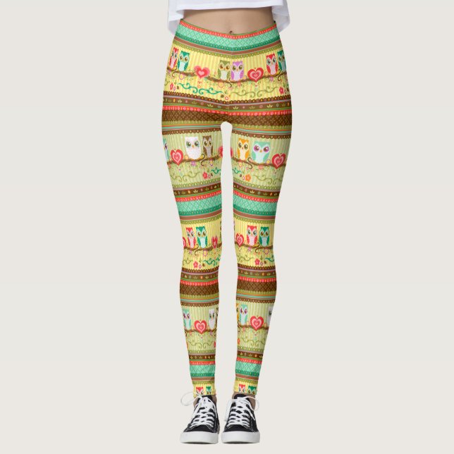 Färgrik kärlekuggladamasker leggings (Framsida)