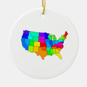 Färgrik karta av Amerikas förenta stater Julgransprydnad Keramik