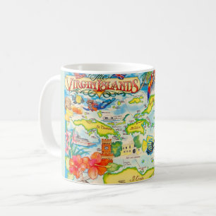 Färgrik karta över Jungfruöarna Kaffemugg