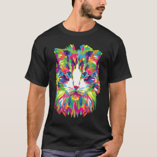Färgrik Katt Ansikte Akvarell Impressionistisk Sti T Shirt