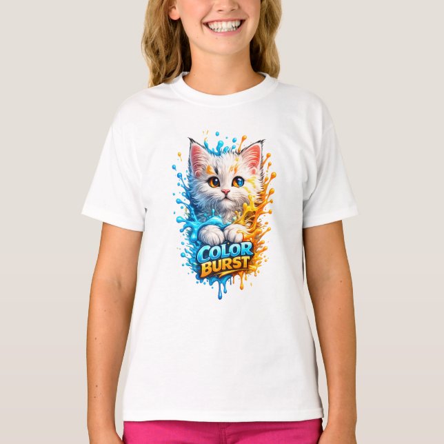 Färgrik katt – Levande färgsprut för barn grafiskt T Shirt (Framsida)