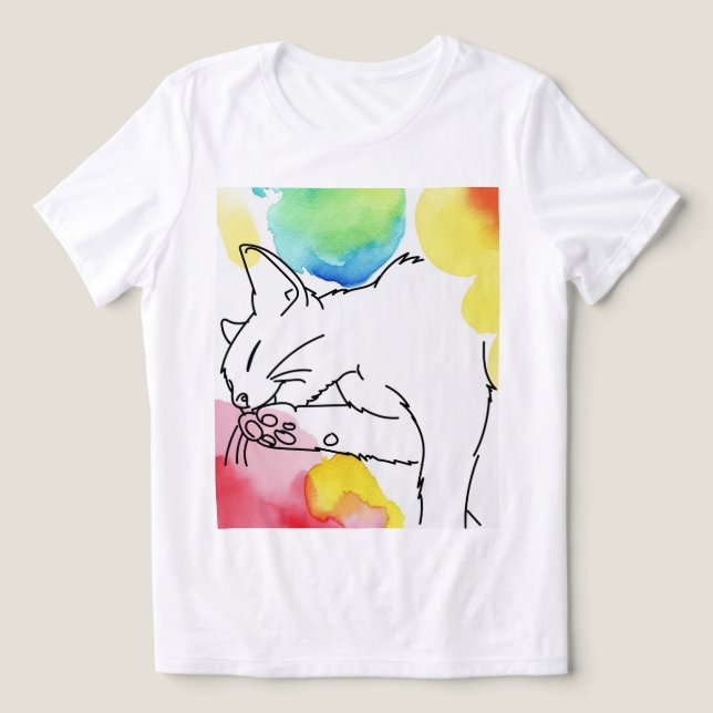 Färgrik Katt Skiss T Shirt (Design Framsida)