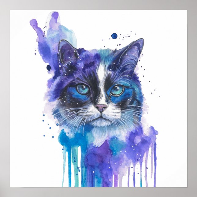 Färgrik Katt Vattenfärg Konstverk Poster (Framsidan)