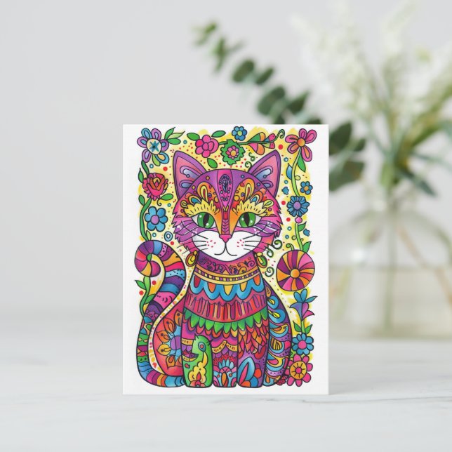 Färgrik katt. vykort (Stående Fram)