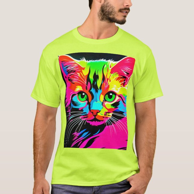 Färgrik Kattdesign T Shirt (Framsida)
