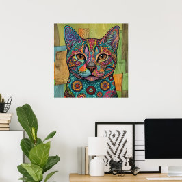 Färgrik Kattporträtt Mandala Livfull Väggkonst