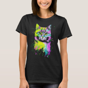 Färgrik kattporträtt t shirt