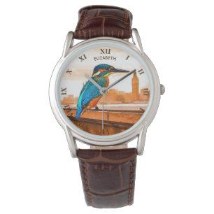 Färgrik Kingfisherfågel med London horisont Armbandsur