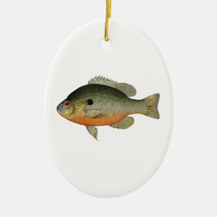 Färgrik klumpfiskillustration för vintage julgransprydnad keramik