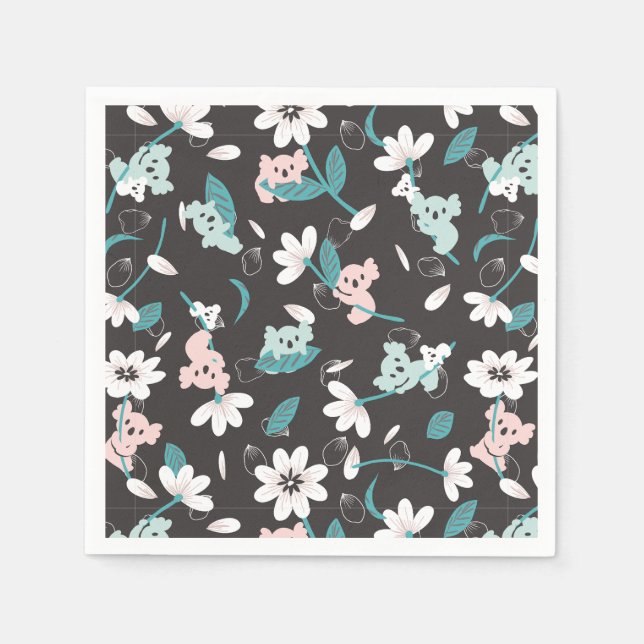 Färgrik Koala Mönster Söt Djur och Blommig Pappersservett (Framsidan)