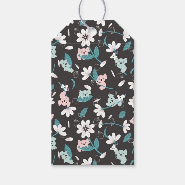 Färgrik Koala Mönster Söt Djur och Blommig Presentetikett (Framsidan)