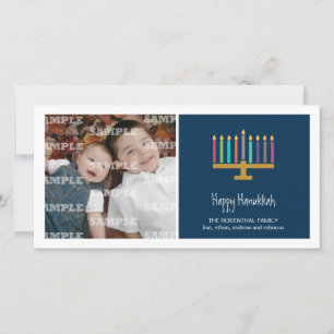 Färgrik koboltmenora Hanukkah Julkort