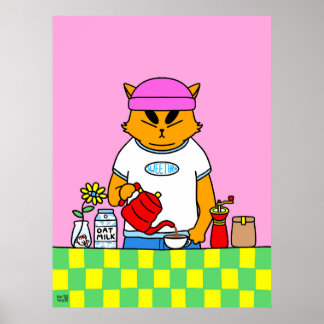 Färgrik Köks Kaffe Katt Poster