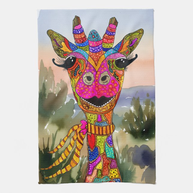 Färgrik kökshandduk med giraff (Vertikal)