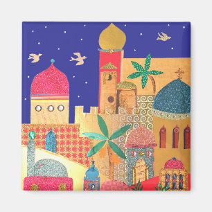 Färgrik konst för Jerusalem stad Magnet