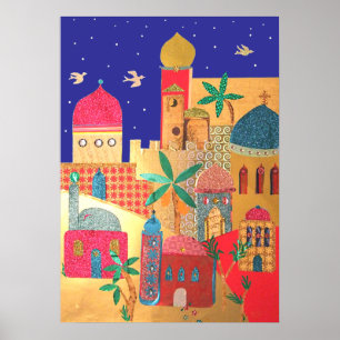 Färgrik konst för Jerusalem stad Poster