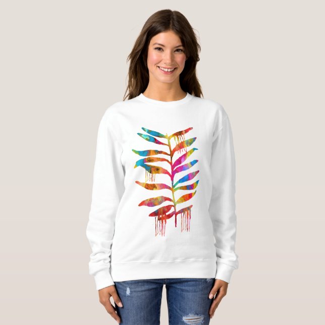 FÄRGRIK KONST MED REGNBÅGSBLAD  T SHIRT (Hel framsida)