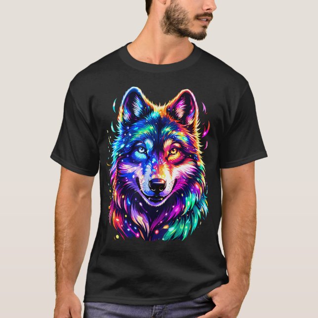 Färgrik konst vargar djur vargar t shirt (Framsida)