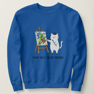 Färgrik konst vit katt konstnär blå mysig design t shirt