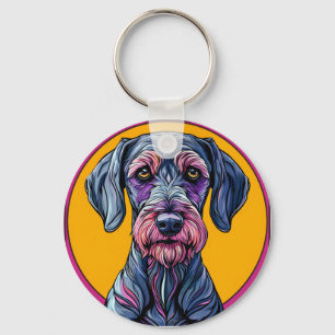 Färgrik konstnärlig illustration av en hund mot Vi Nyckelring