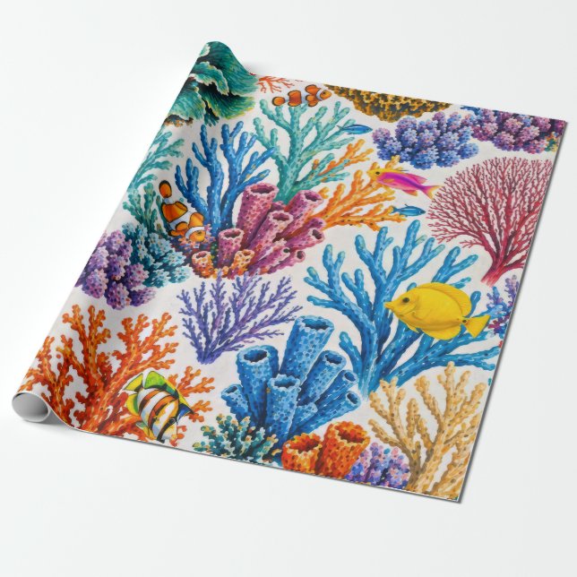 Färgrik korallrev tropisk fisk presentpapper (Utrullad)