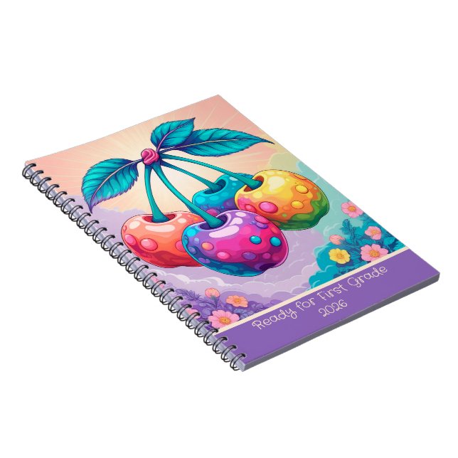 Färgrik körsbär för 1:a klass 2026 anteckningsbok (Högra Sidan)