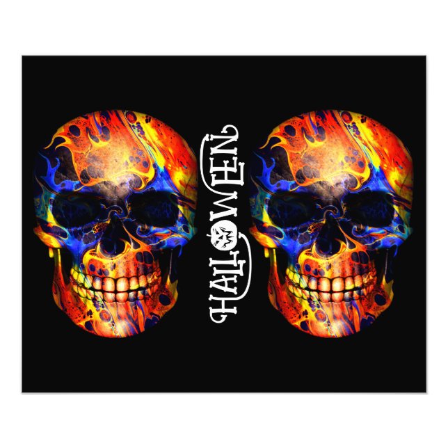 FÄRGRIK KRANIET SKELETT GLAD HALLOWEEN  FOTOTRYCK (Framsidan)