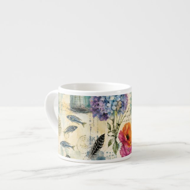 Färgrik kustbotanisk akvarellmönster espressomugg (Framsida vänster)