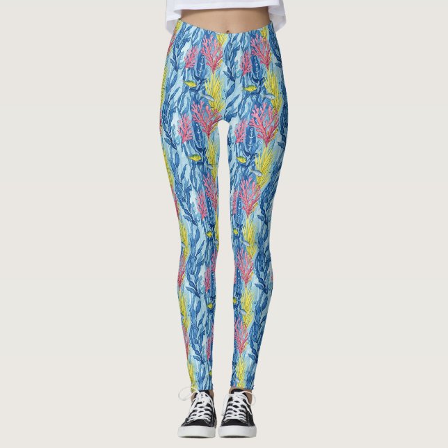 Färgrik kustnära havslivsmönster (1) leggings (Framsida)