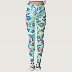 Färgrik kustnära havslivsmönster (3) leggings