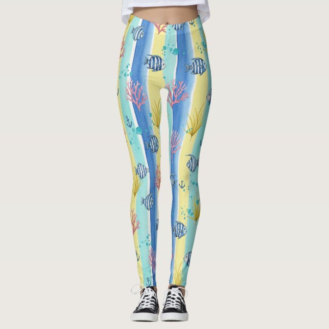 Färgrik kustsjöslivsmönster (10) leggings (Framsida)