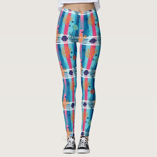 Färgrik kustsjöslivsmönster (11) leggings (Framsida)