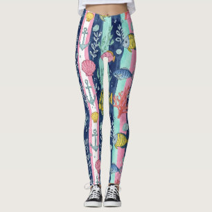 Färgrik kustsjöslivsmönster (2) leggings